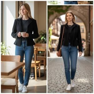 Finity Studio Wool Blend Zip Front Jacket Size 10 – Black Peplum Style